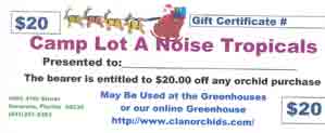 Orchid Gift Certificates $20.00