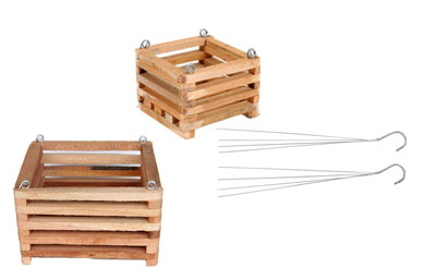 6 and 8 in wooden basket, with hangers